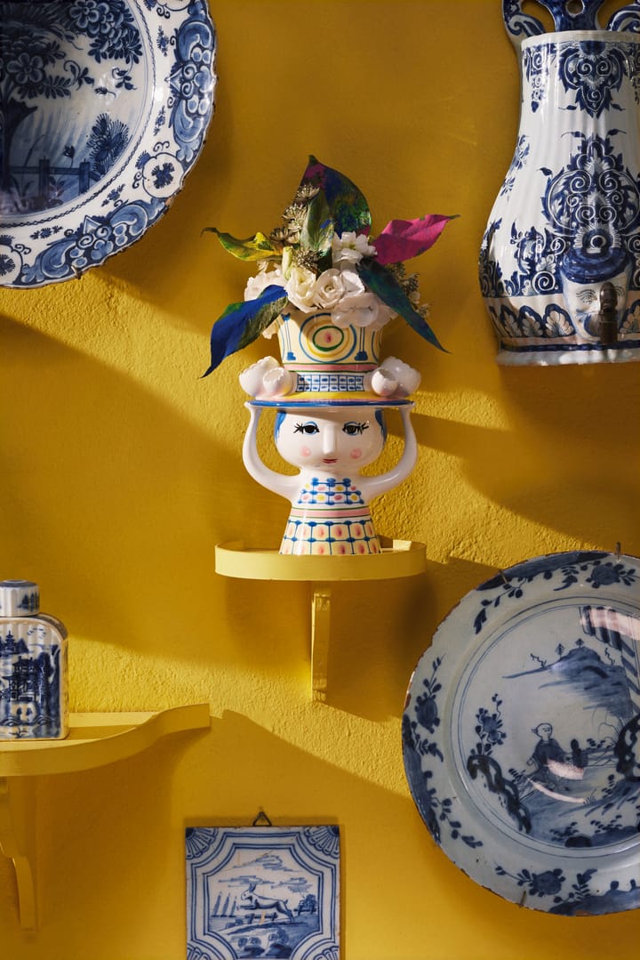Dame med hat vase H20,5 cm, Blå Bjørn Wiinblad