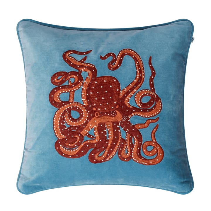 Embroidered Octopus pudebetræk 50x50 cm, Heaven blue/Orange/Rose Chhatwal & Jonsson
