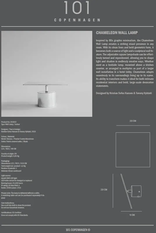 Chameleon væglampe, Chrome 101 Copenhagen