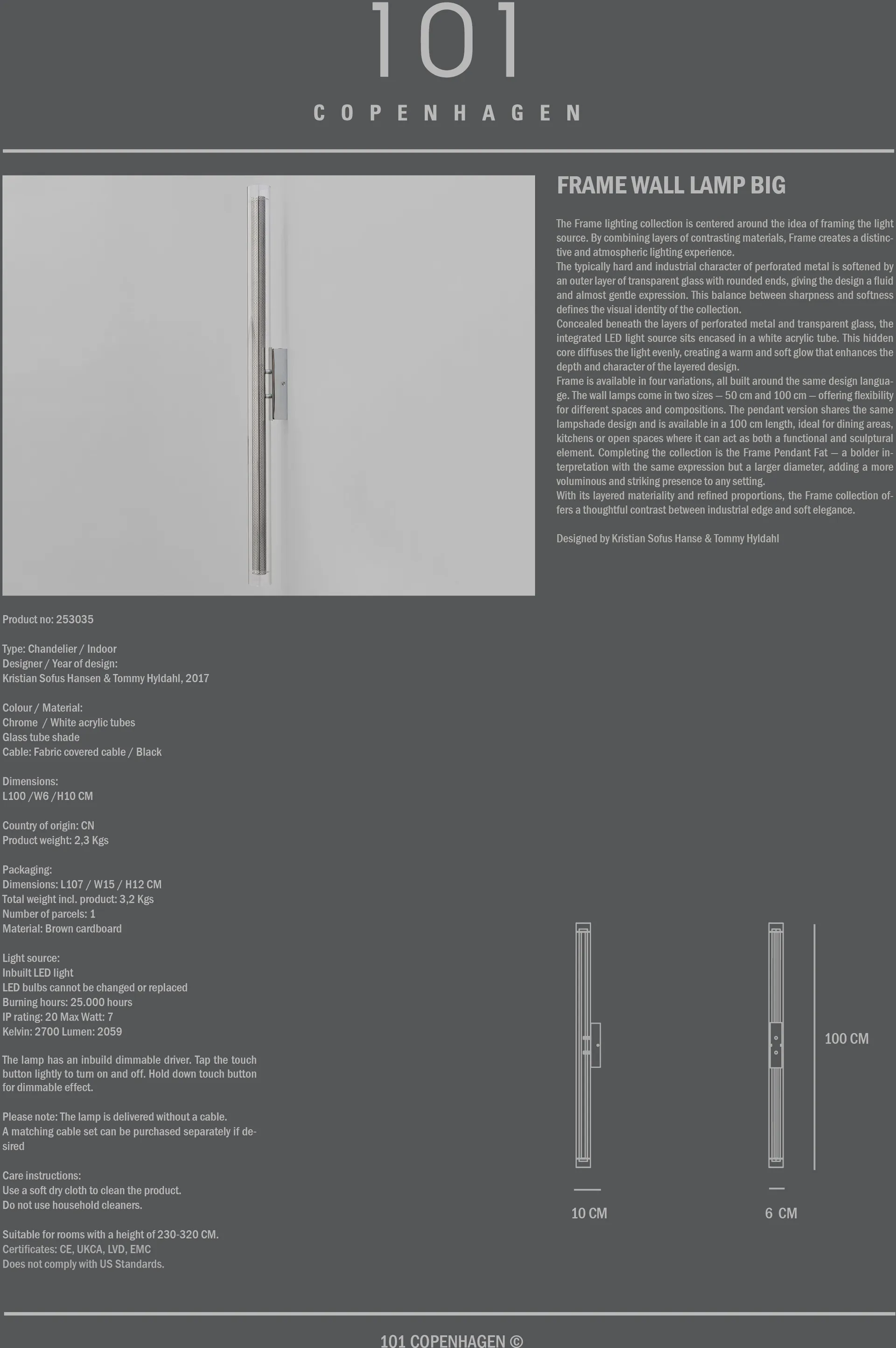 Frame væglampe big, Chrome 101 Copenhagen