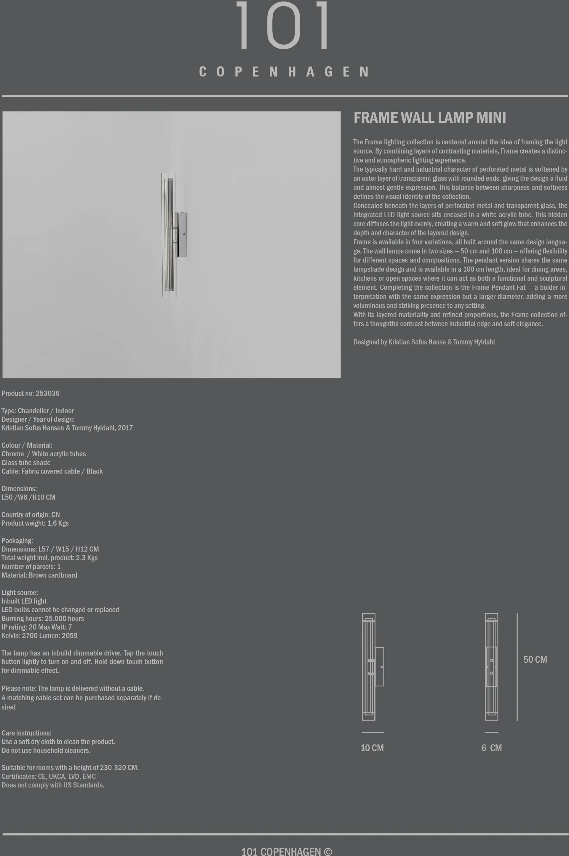 Frame væglampe mini, Chrome 101 Copenhagen