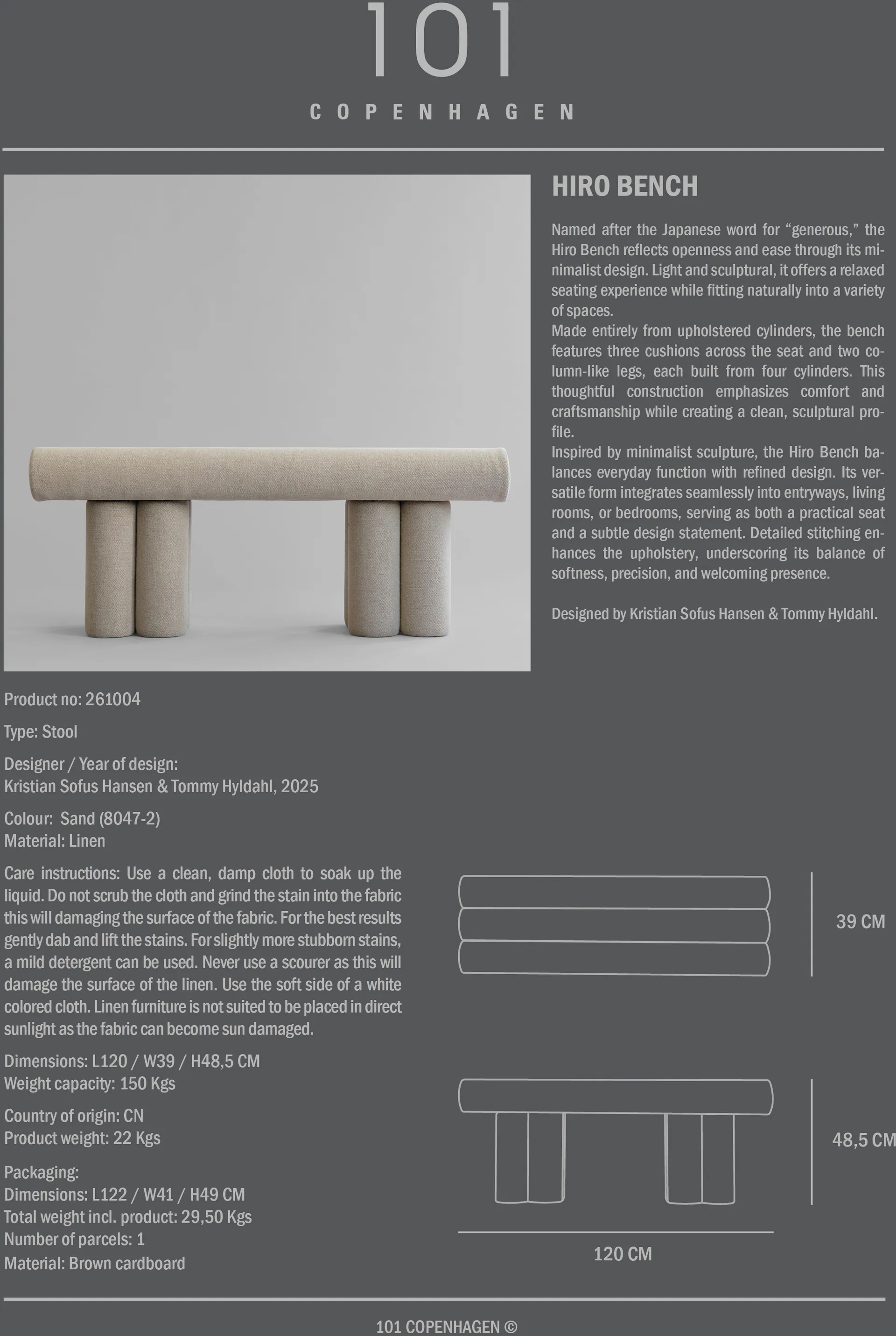 Hiro siddebænk, Linen 101 Copenhagen
