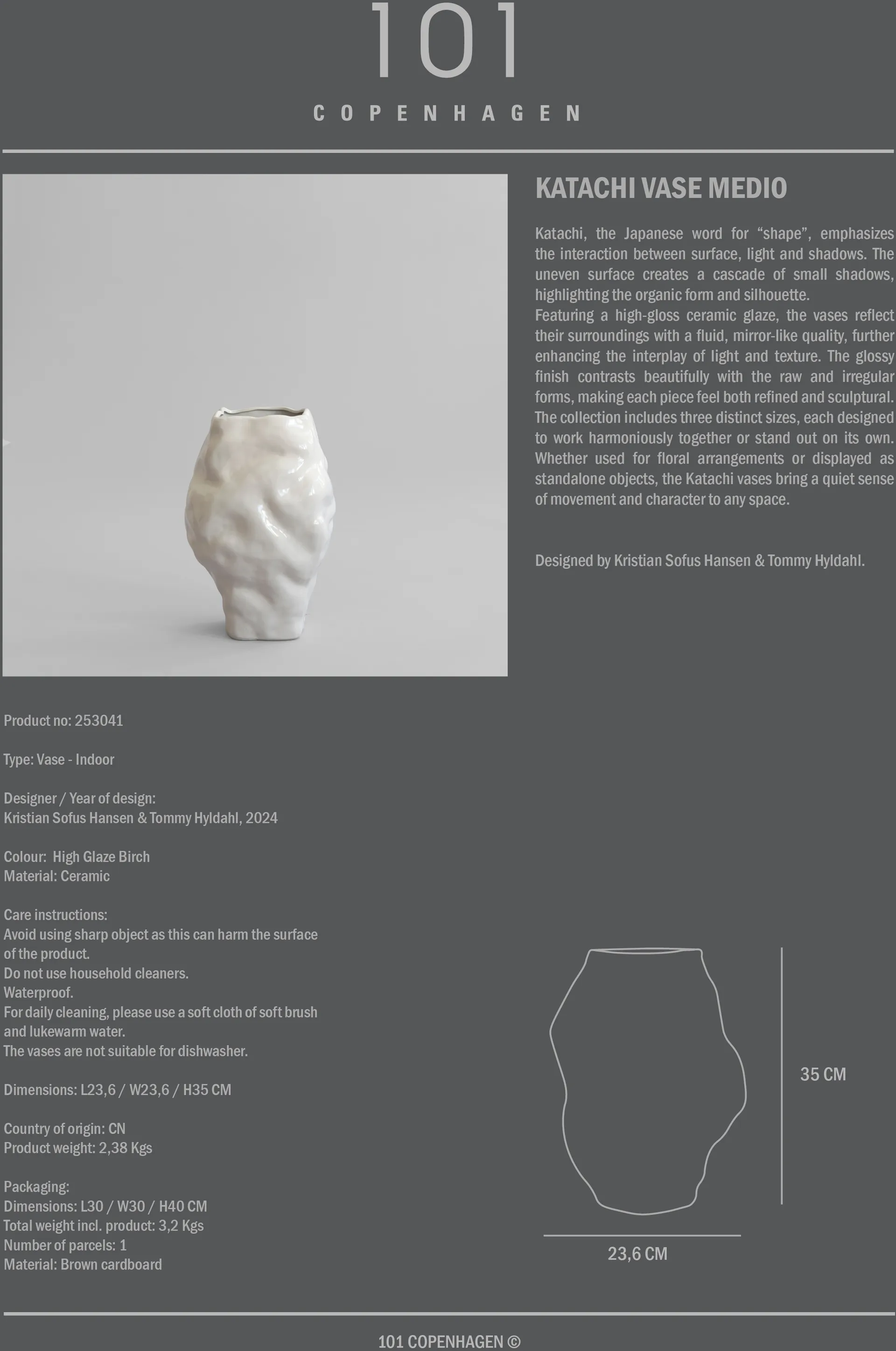 Katachi vase medium, High glaze birch 101 Copenhagen