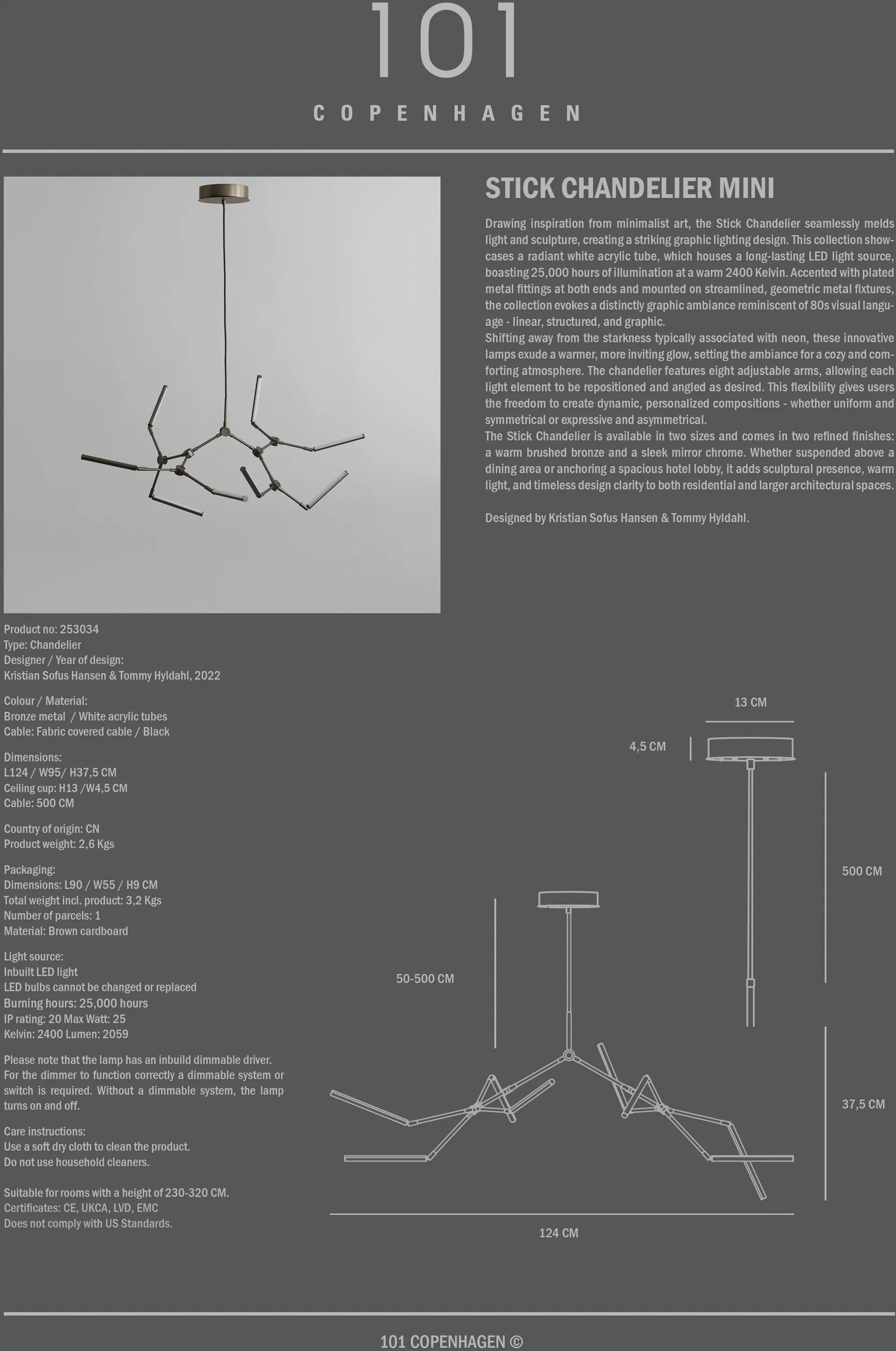 Stick chandelier lysekrone mini, Bronze 101 Copenhagen