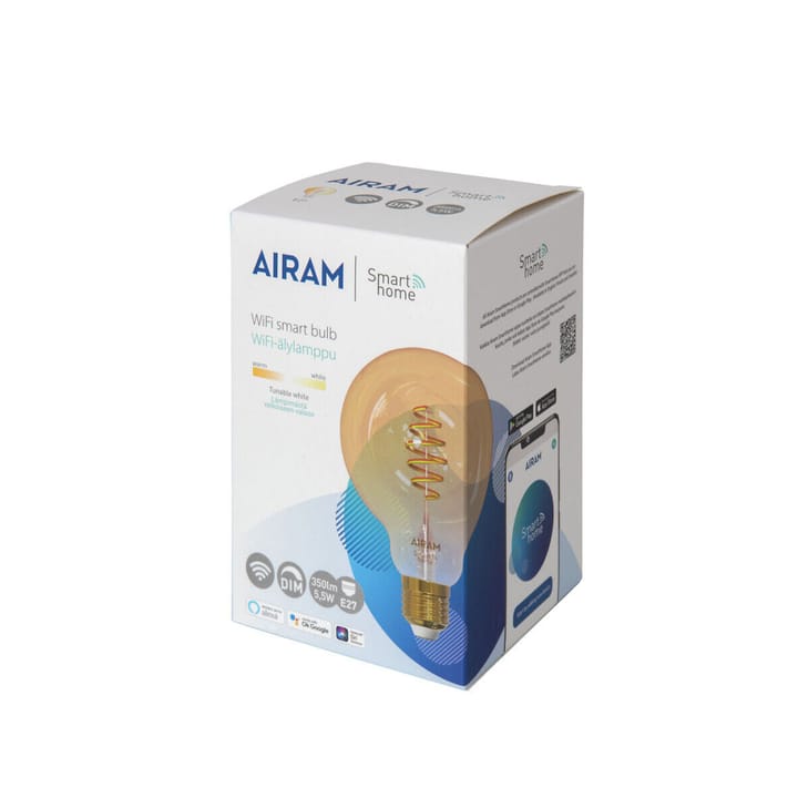 Airam Smarta Hemp Filament LED-globe lyskilde, amber, 95mm, spiral e27, 6w Airam