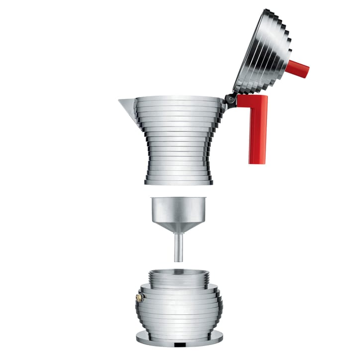 Pulcina espressobrygger 3 kopper, rødt håndtag Alessi