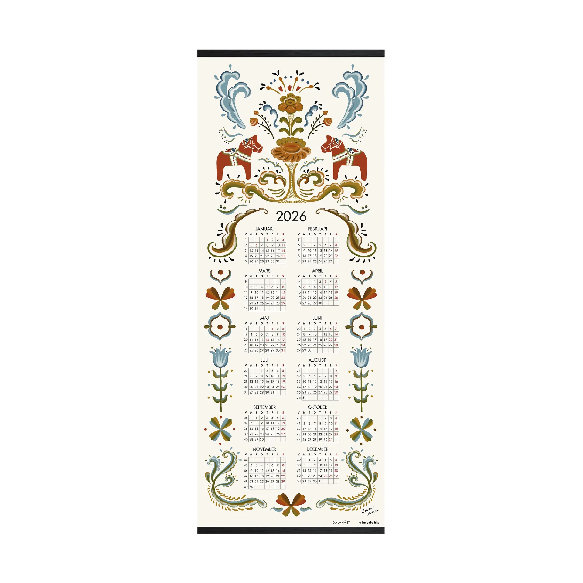 Dalahäst kalender 2026, 35 x 90 cm Almedahls
