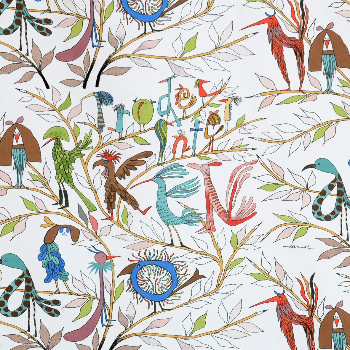 Fåglarna berättar tekstil, multi Almedahls