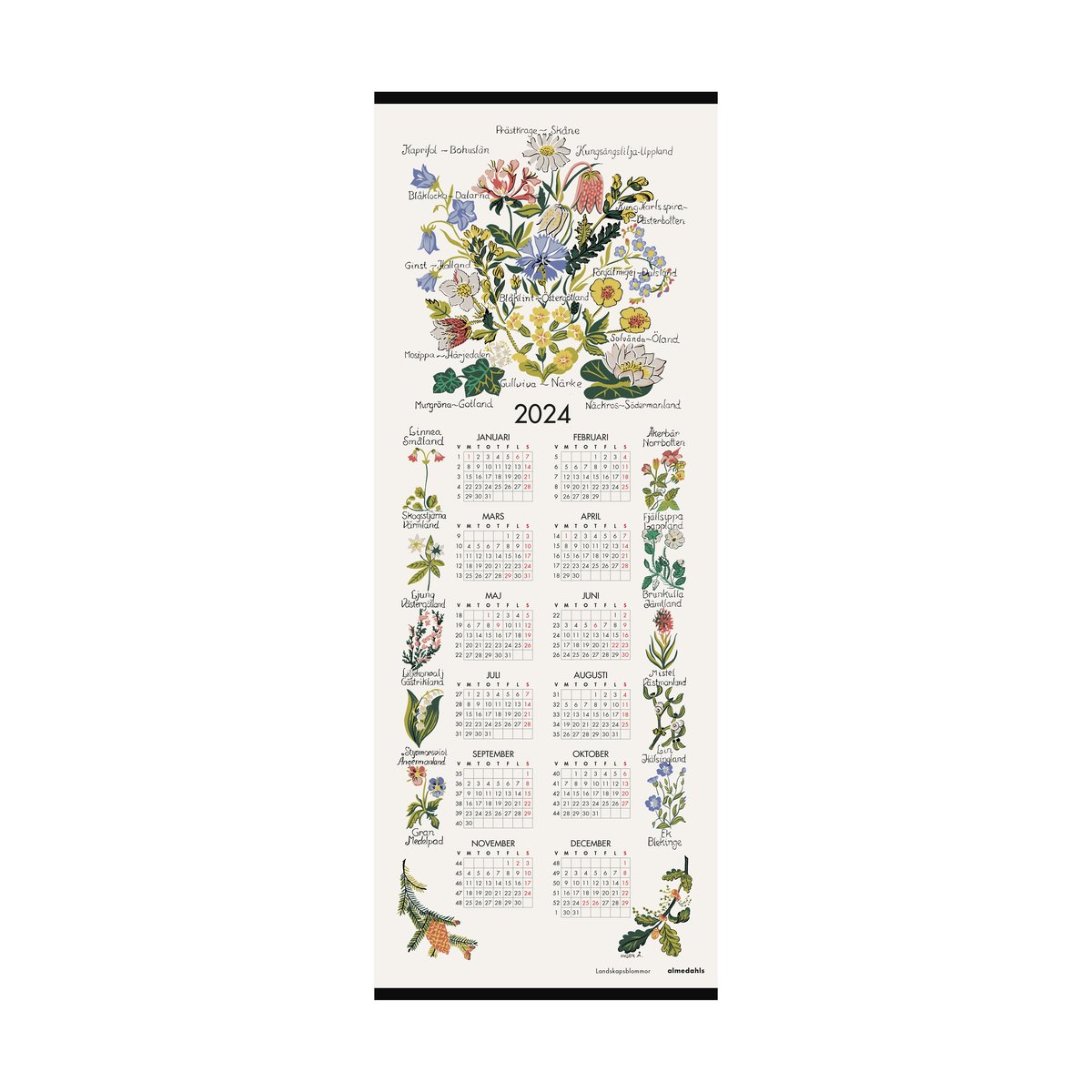 Almedahls Landskabsblomster kalender 2024 35×90 cm