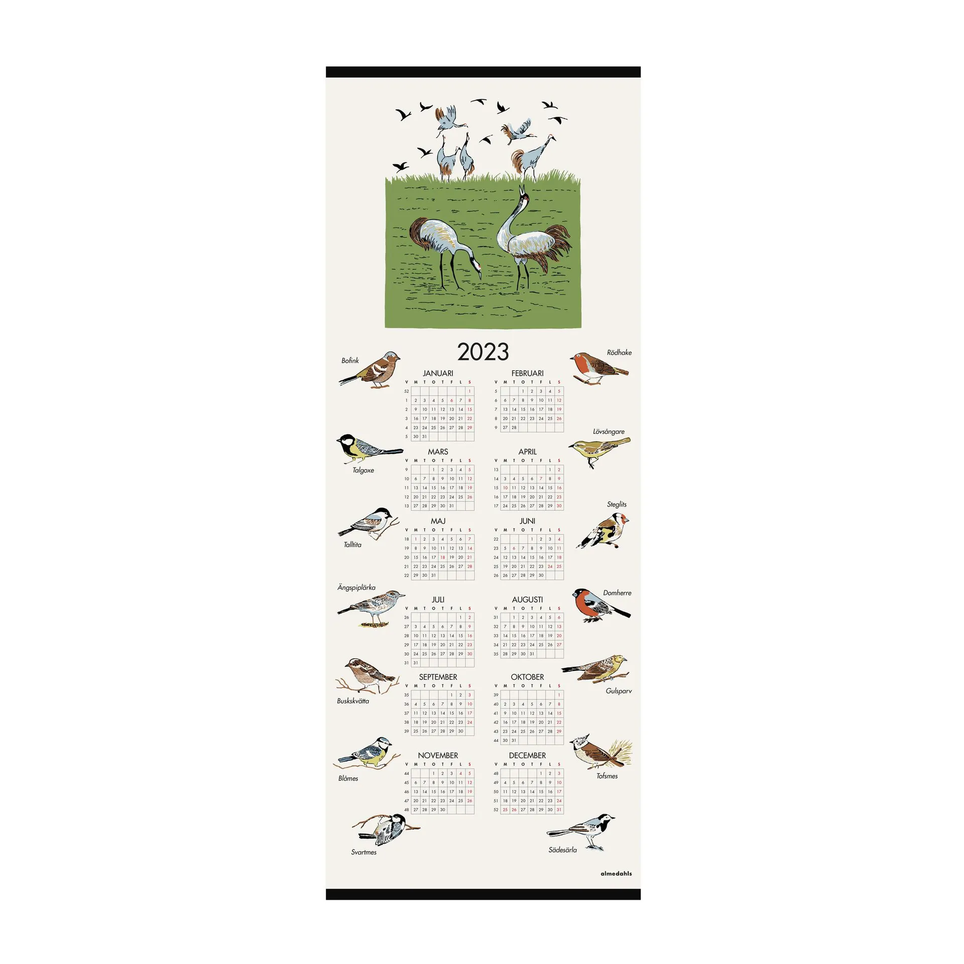 Svenske fugle kalender 2023, 35x90 cm Almedahls