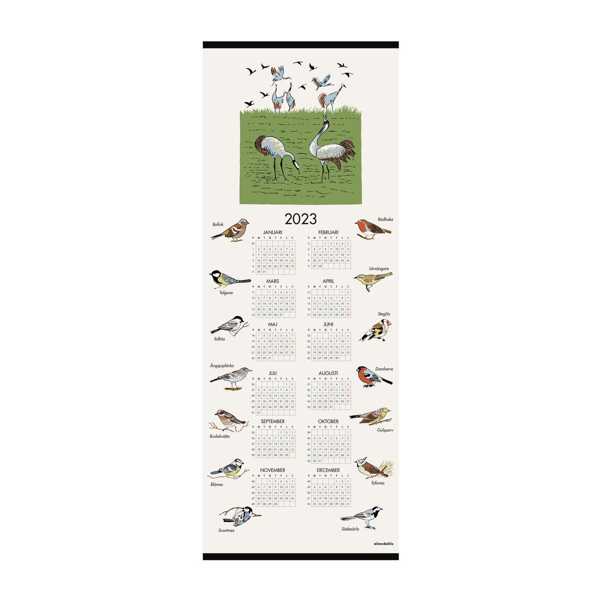 Almedahls Svenske fugle kalender 2023 35×90 cm