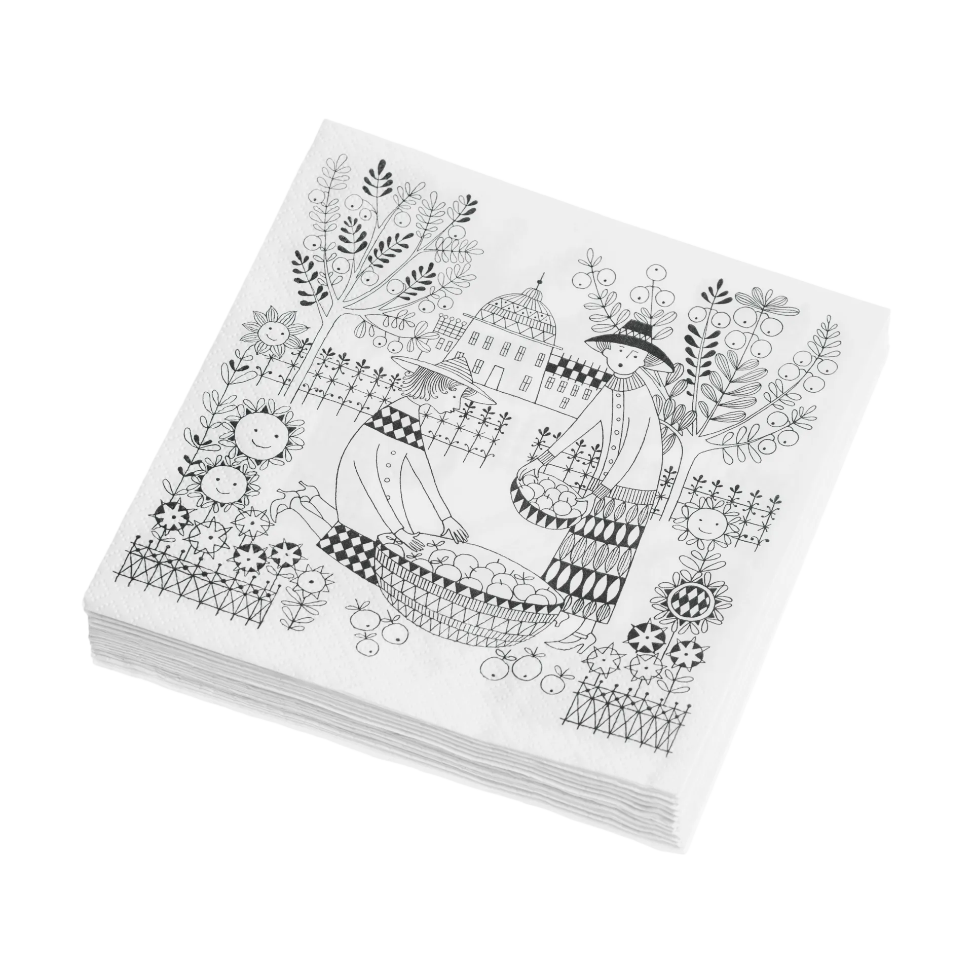 Emilia papirservietter 33x33 cm 20-pak, Sort-hvid Arabia