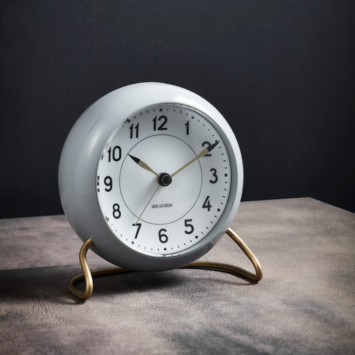 AJ Station bordsur 12 cm, grå-hvid Arne Jacobsen Clocks