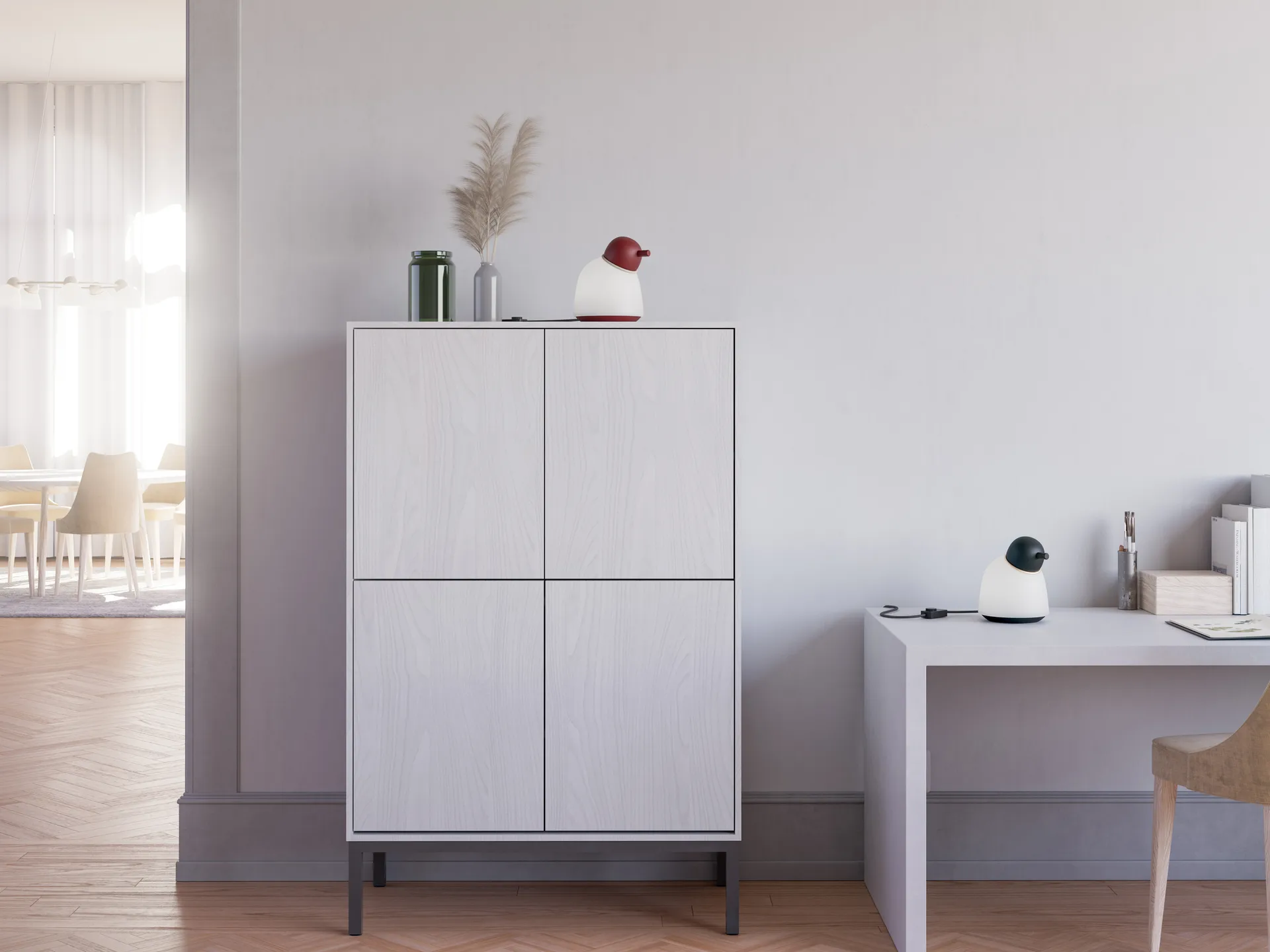 Bird bordlampe 21,5 cm, Sort-messing-opalglas Belid