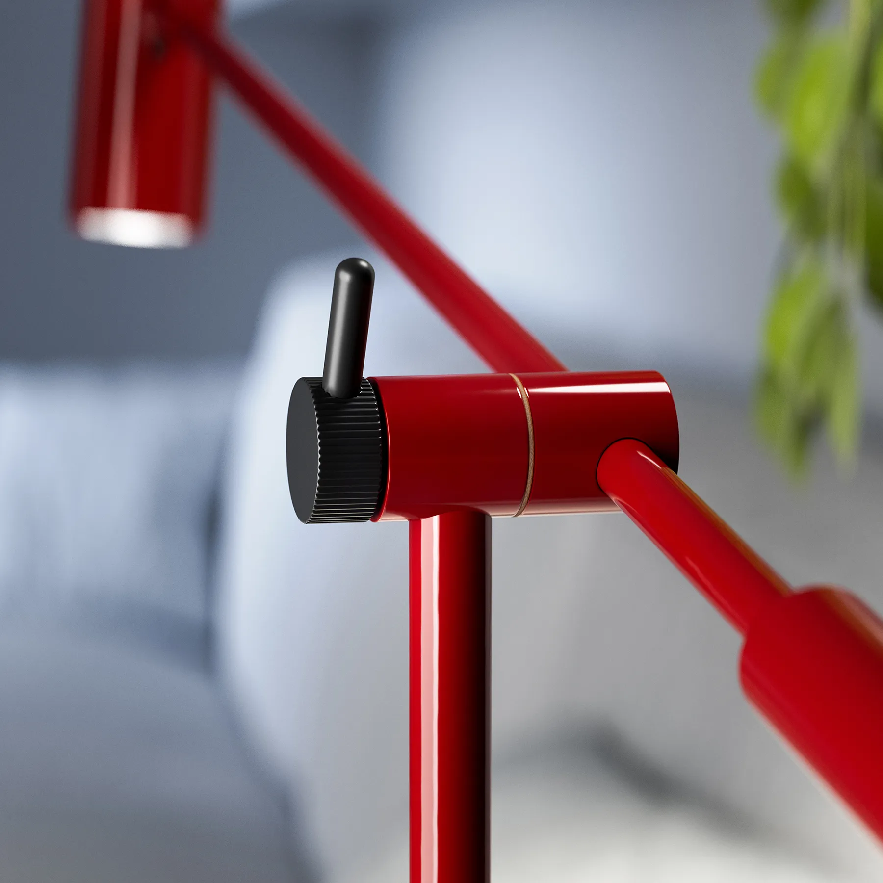 Cato gulvlampe 134 cm, Blank rubinrød-mat sort Belid