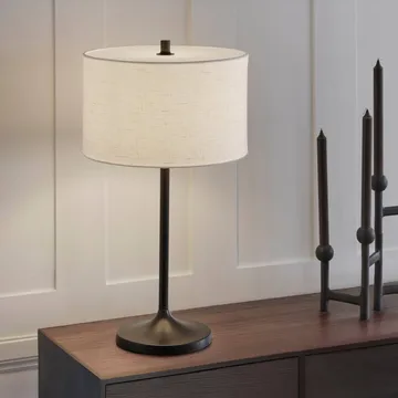 Soft bordlampe - Linned hvid-metallic bronze, Ø34x64 cm - Belid