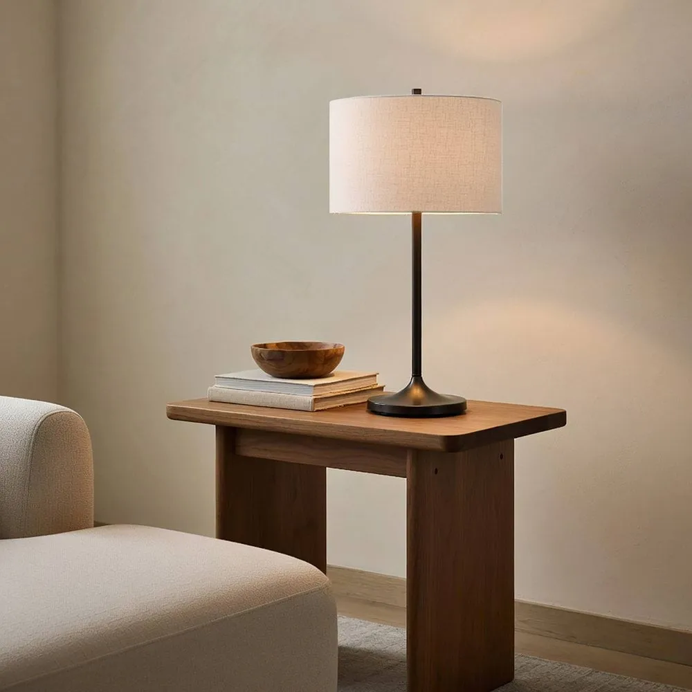 Soft bordlampe, Linned hvid-metallic bronze, Ø34x64 cm Belid