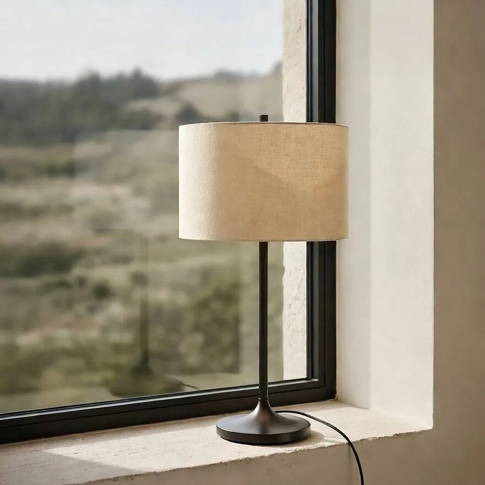 Soft bordlampe, Linned natur-metallic bronze, Ø34x64 cm Belid