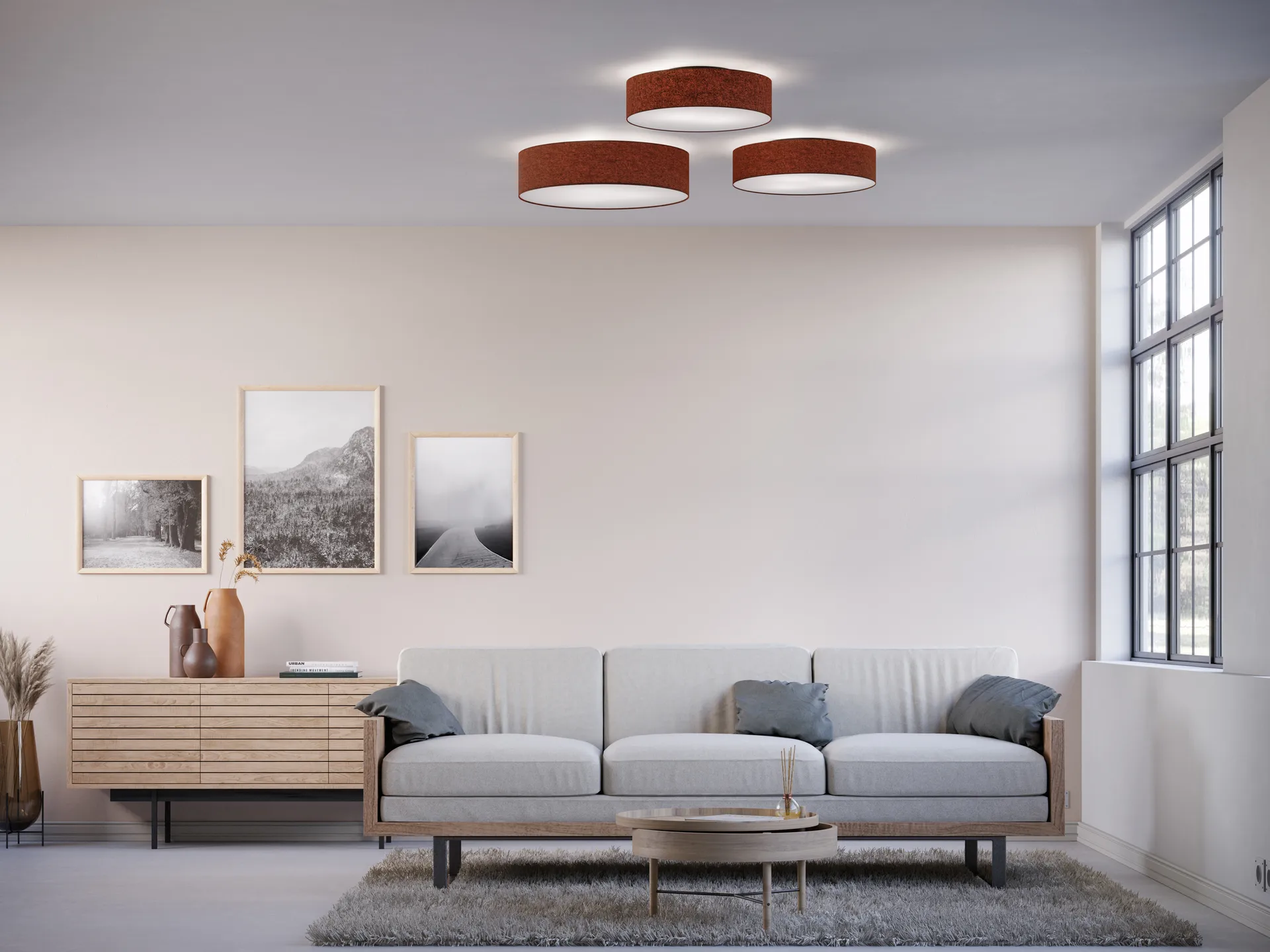 Soft plafond Ø60 cm, Rustrød uld Belid
