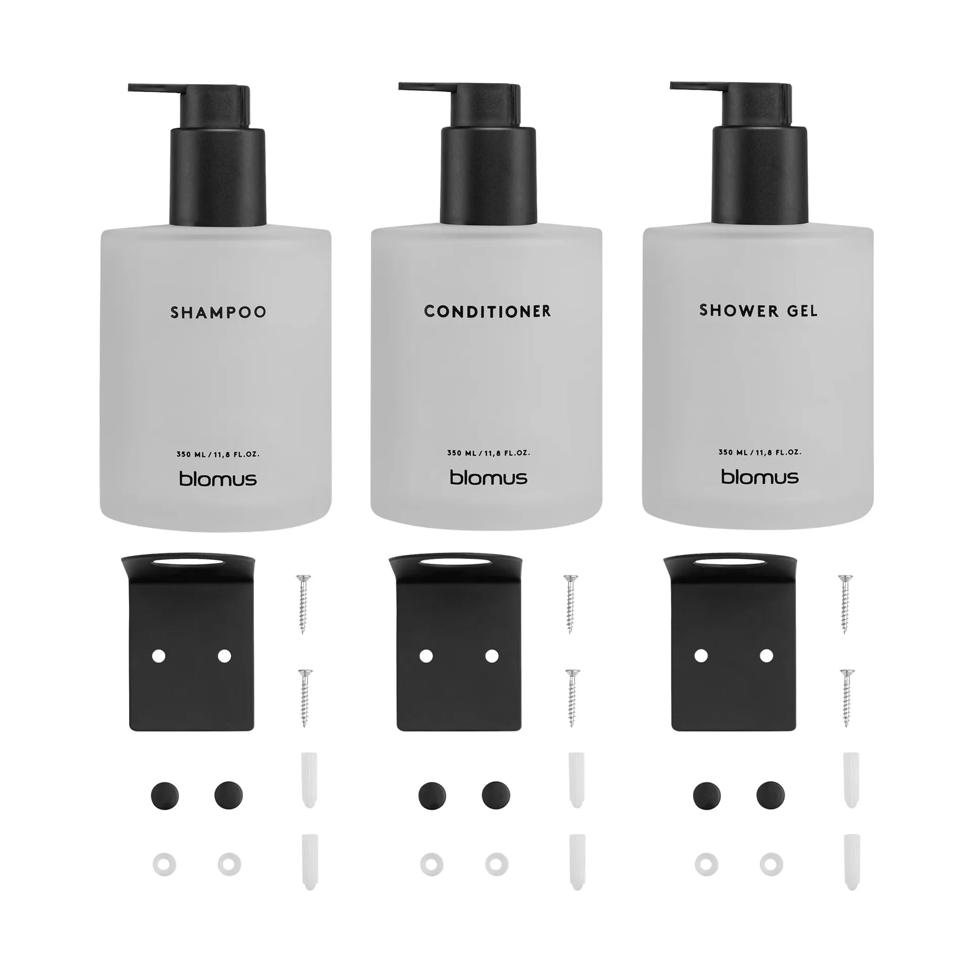 Kirei glasflasker inkl. vægholder 3-pak, Hvid, monteres med skrue blomus