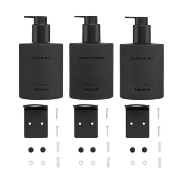 Kirei glasflasker inkl. vægholder 3-pak - Smoke, monteres med skrue - blomus