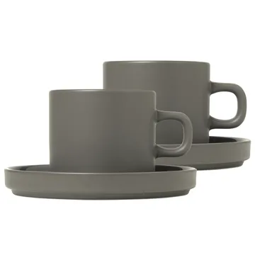 Pilar kaffekrus med underkop – 2 stk. - Pewter - blomus