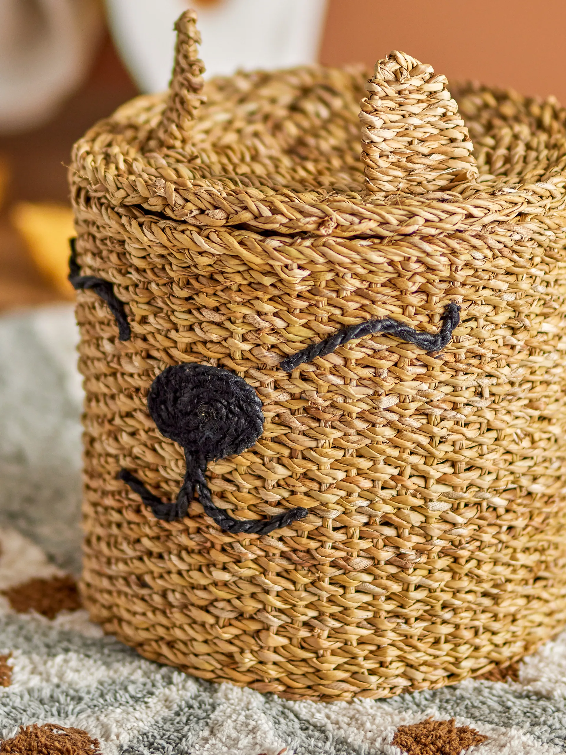 Mikki opbevaringskurv med låg Ø26 cm, Nature Bloomingville