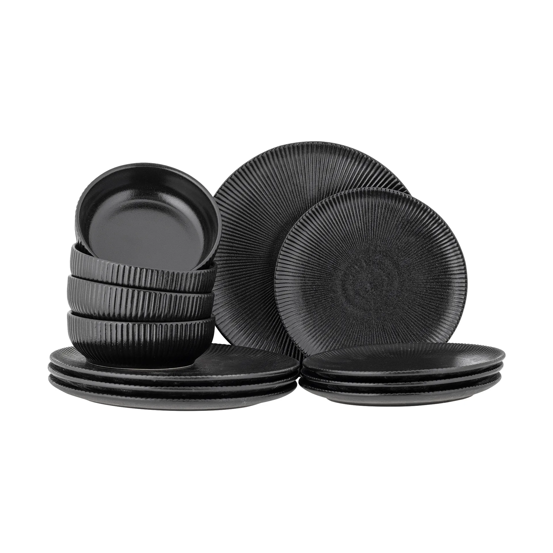 Neri servisset 12 dele, Sort Bloomingville