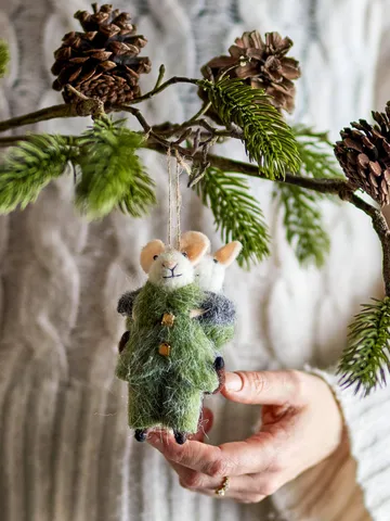 Peo juletræspynt uld 2 dele - Grøn-grå, 11 cm - Bloomingville