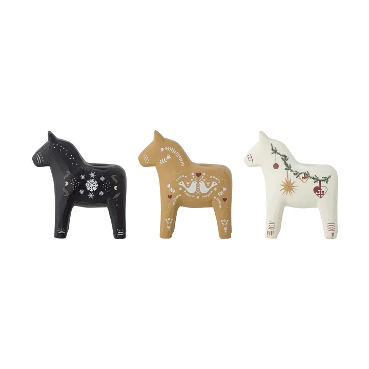 Siffer ljusstake - Sort-brun-hvid, 3 dele, 10 cm - Bloomingville