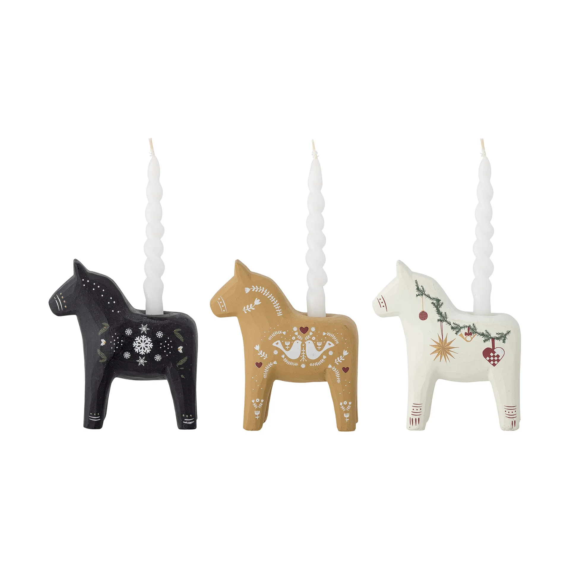 Siffer lysestage, Sort-brun-hvid, 3 dele, 10 cm Bloomingville