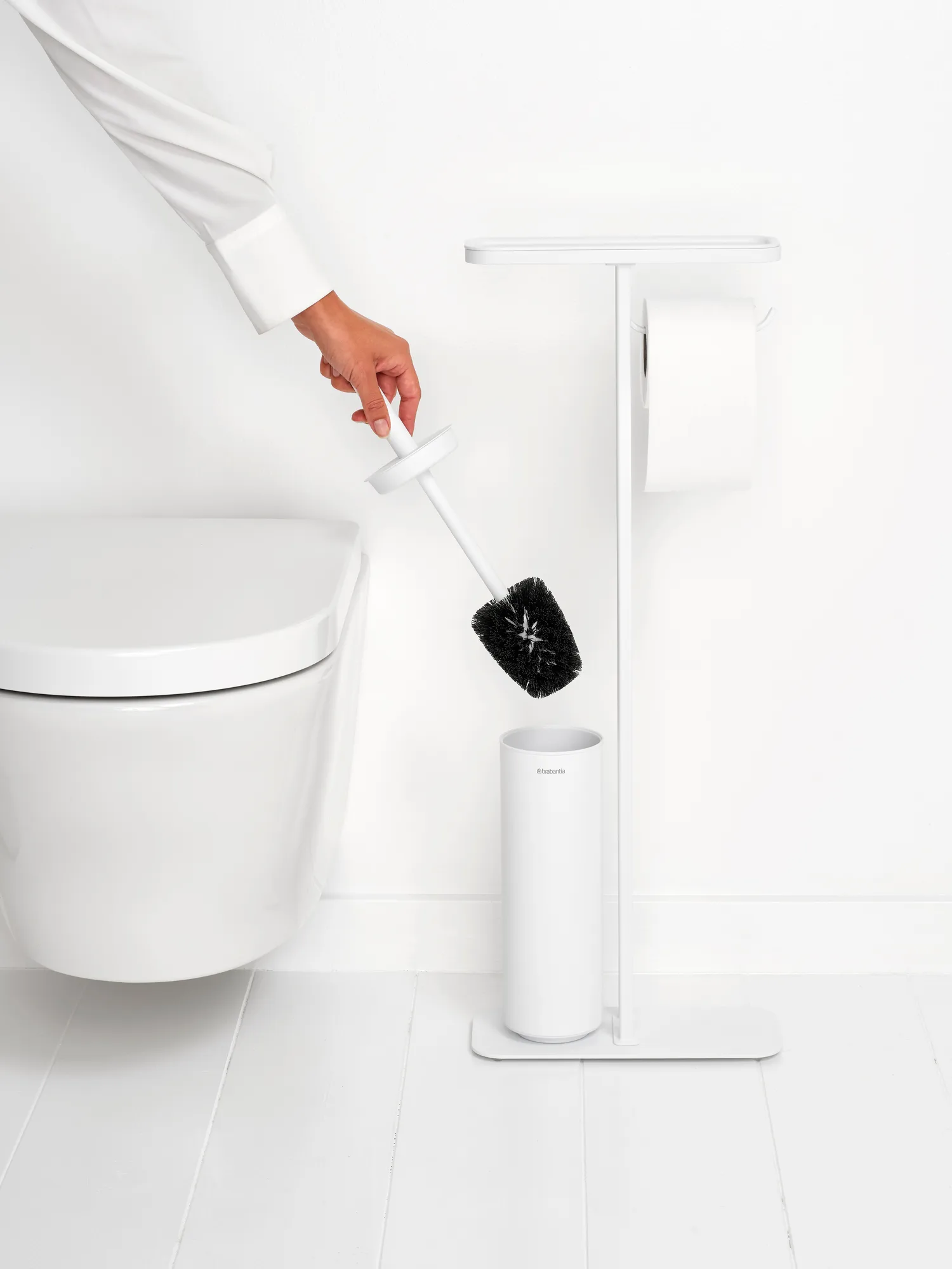 MindSet toiletbørste med hylde og holder, Mineral Fresh White Brabantia
