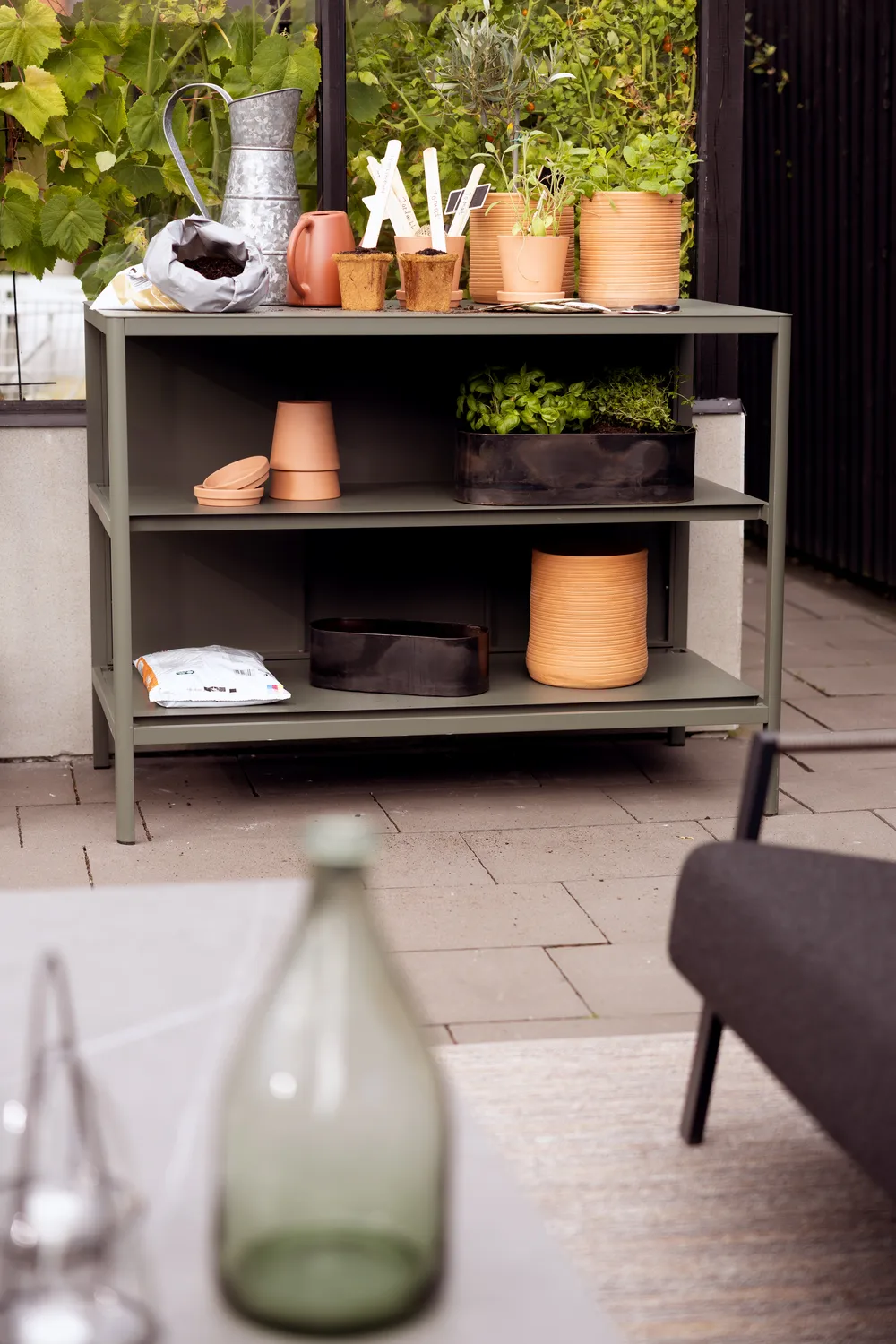 Kelia udekøkken bænk med hylder, Nordic green, 121x91x64 cm Brafab