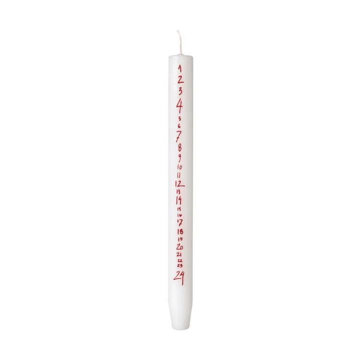 Handwritten kalenderlys - Pure White-Red - Broste Copenhagen