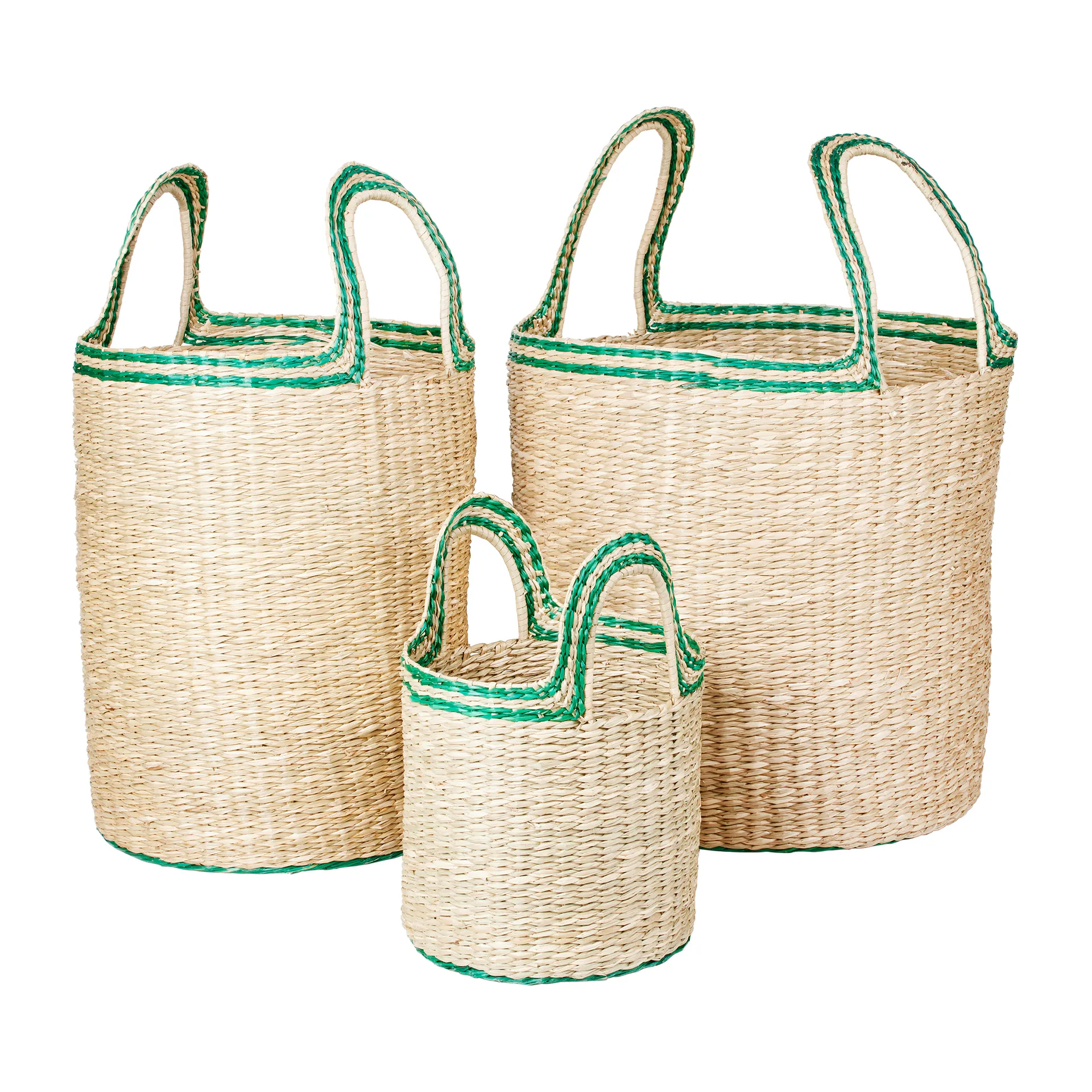 Lykke kurv 3 dele, Natural/Green Broste Copenhagen