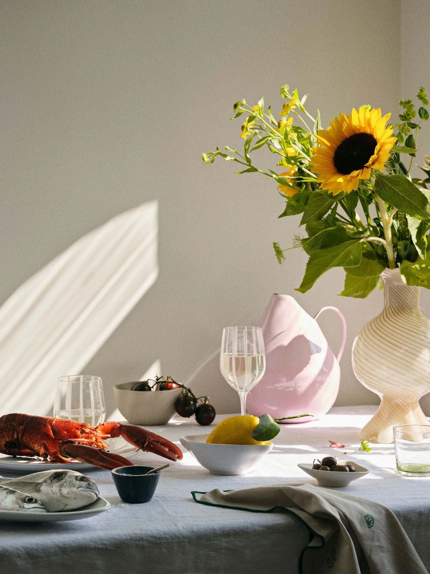 Stripe drikkeglas 35 cl, Clear/White stripes Broste Copenhagen