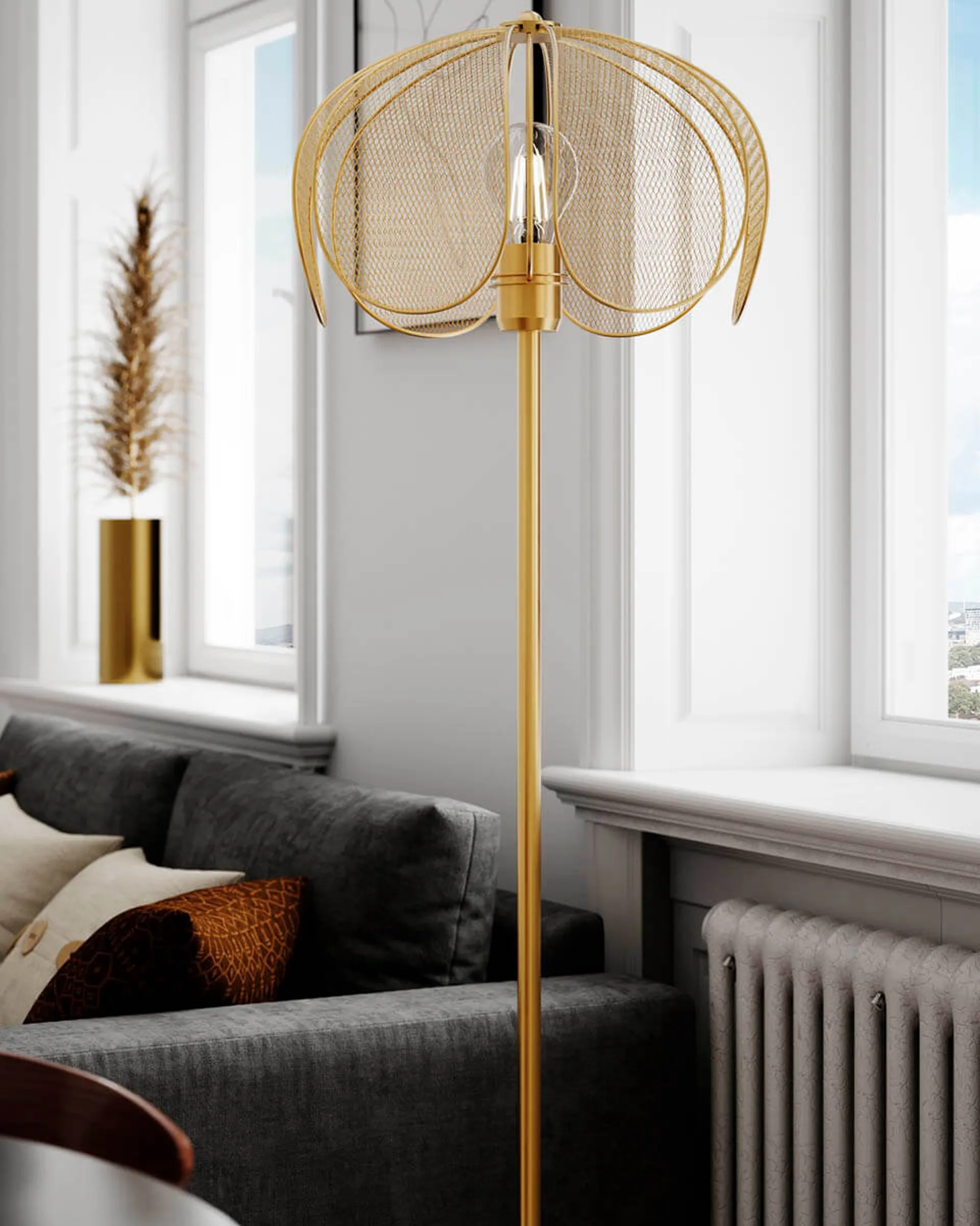 Daisy gulvlampe 150 cm, Mat guld By Rydéns