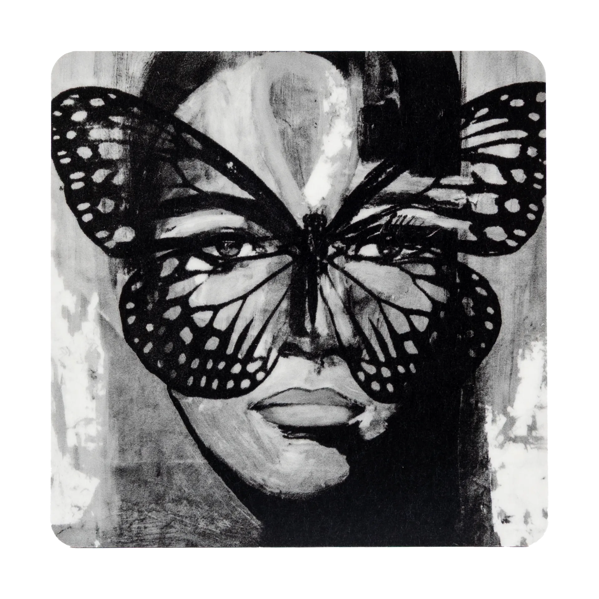 Golden Butterfly glasunderlag 9x9 cm, Black-white Carolina Gynning
