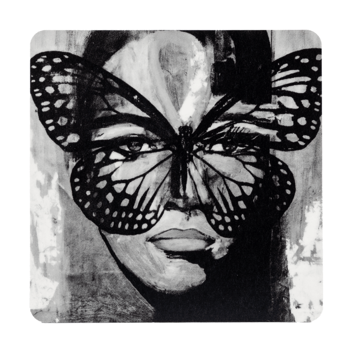 Golden Butterfly glasunderlag 9x9 cm - Black-white - Carolina Gynning