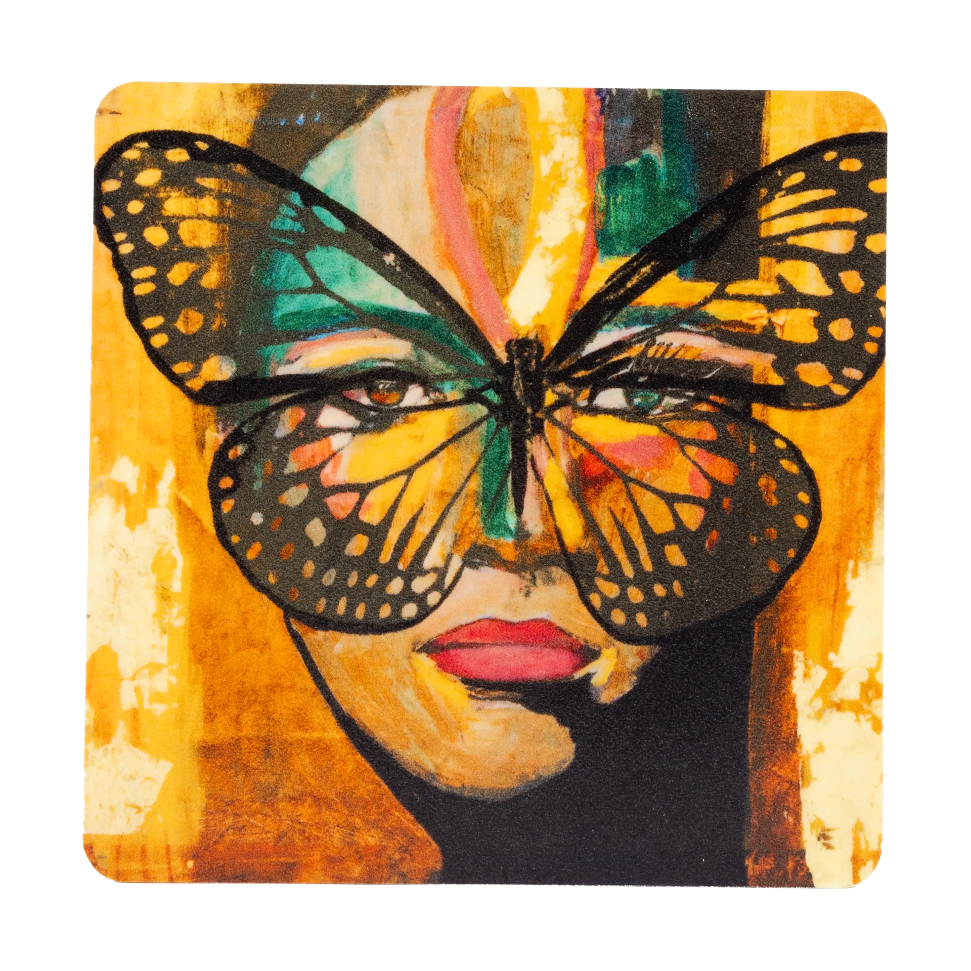 Golden Butterfly glasunderlag 9x9 cm, Orange-black Carolina Gynning
