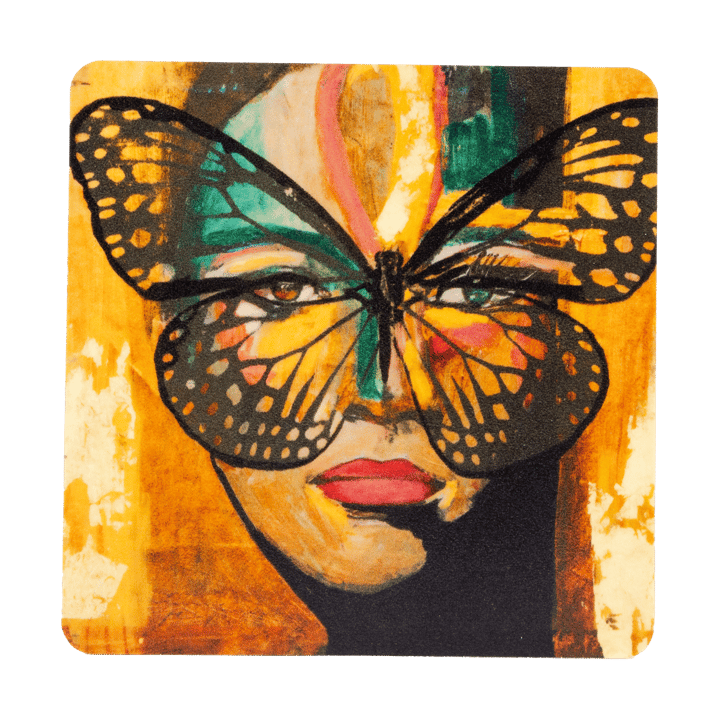 Golden Butterfly glasunderlag 9x9 cm - Orange-black - Carolina Gynning