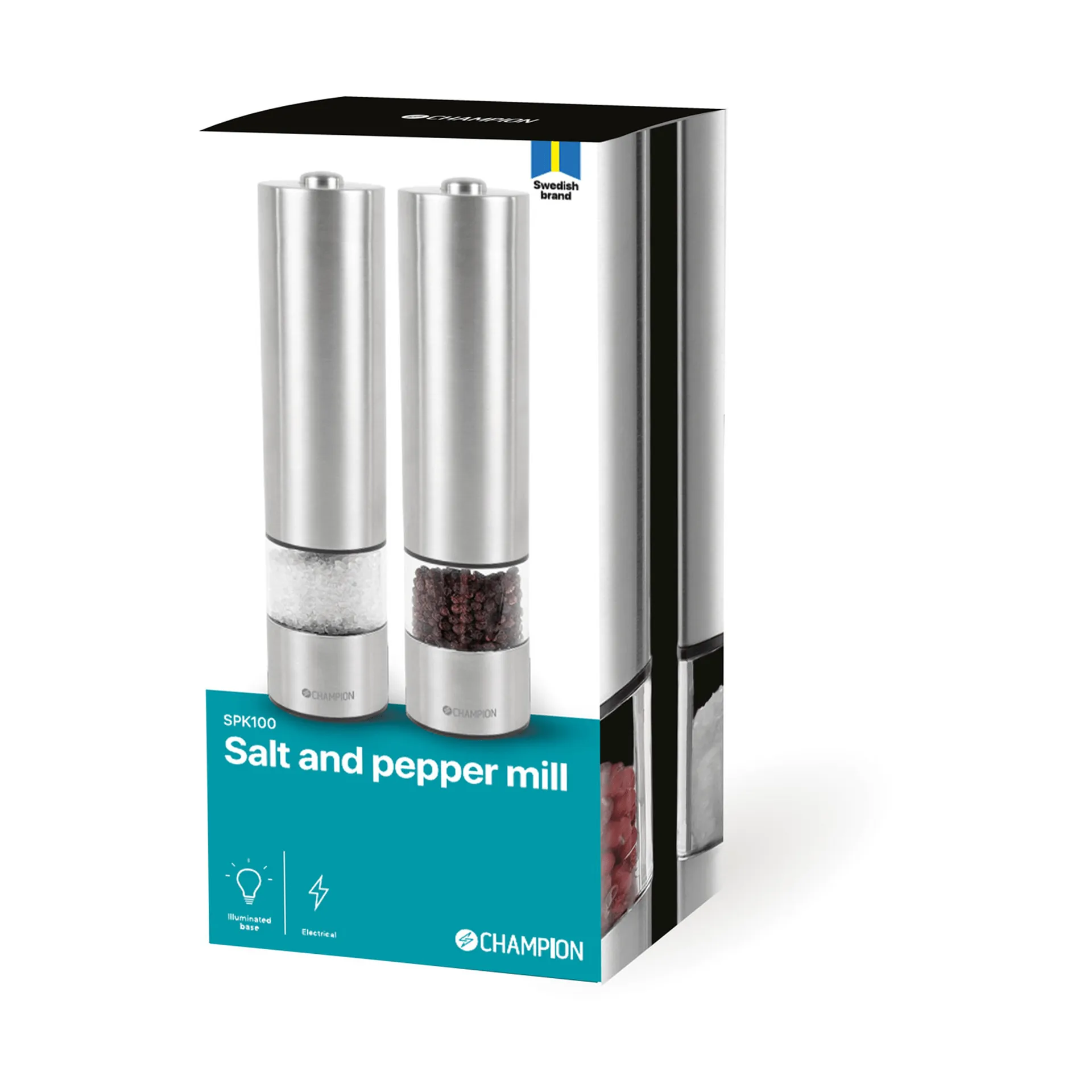 Champion SPK100 salt- og peberkværn sæt, Rustfrit stål Champion