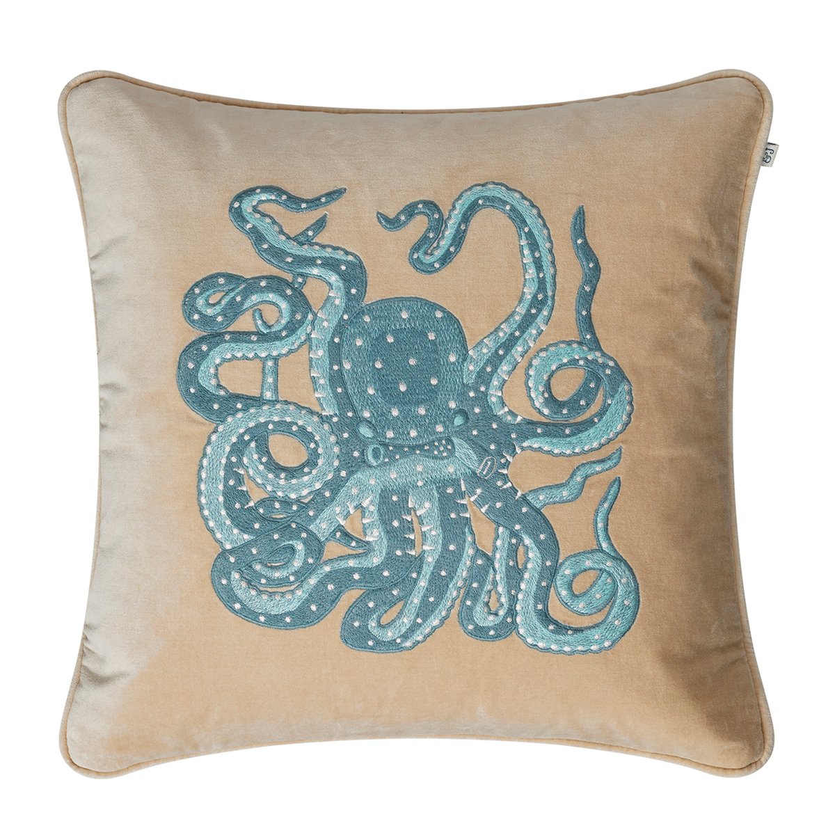 Chhatwal & Jonsson Embroidered Octopus pudebetræk 50×50 cm Beige/Aqua