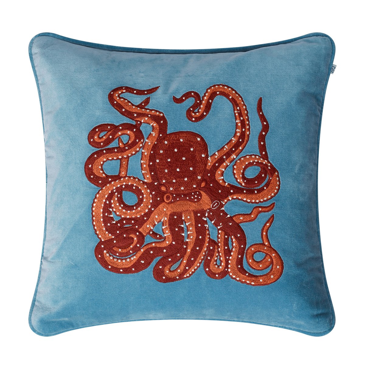 Chhatwal & Jonsson Embroidered Octopus pudebetræk 50×50 cm Heaven blue/Orange/Rose