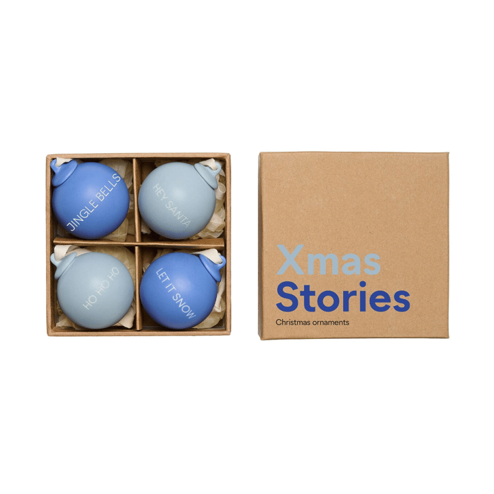 XMAS Stories julekugle Ø4 cm 4 dele, Cobalt blue-light blue Design Letters