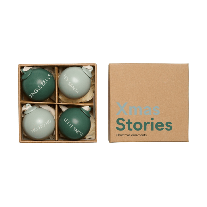 XMAS Stories julekugle Ø4 cm 4 dele, Dark green-dusty green Design Letters