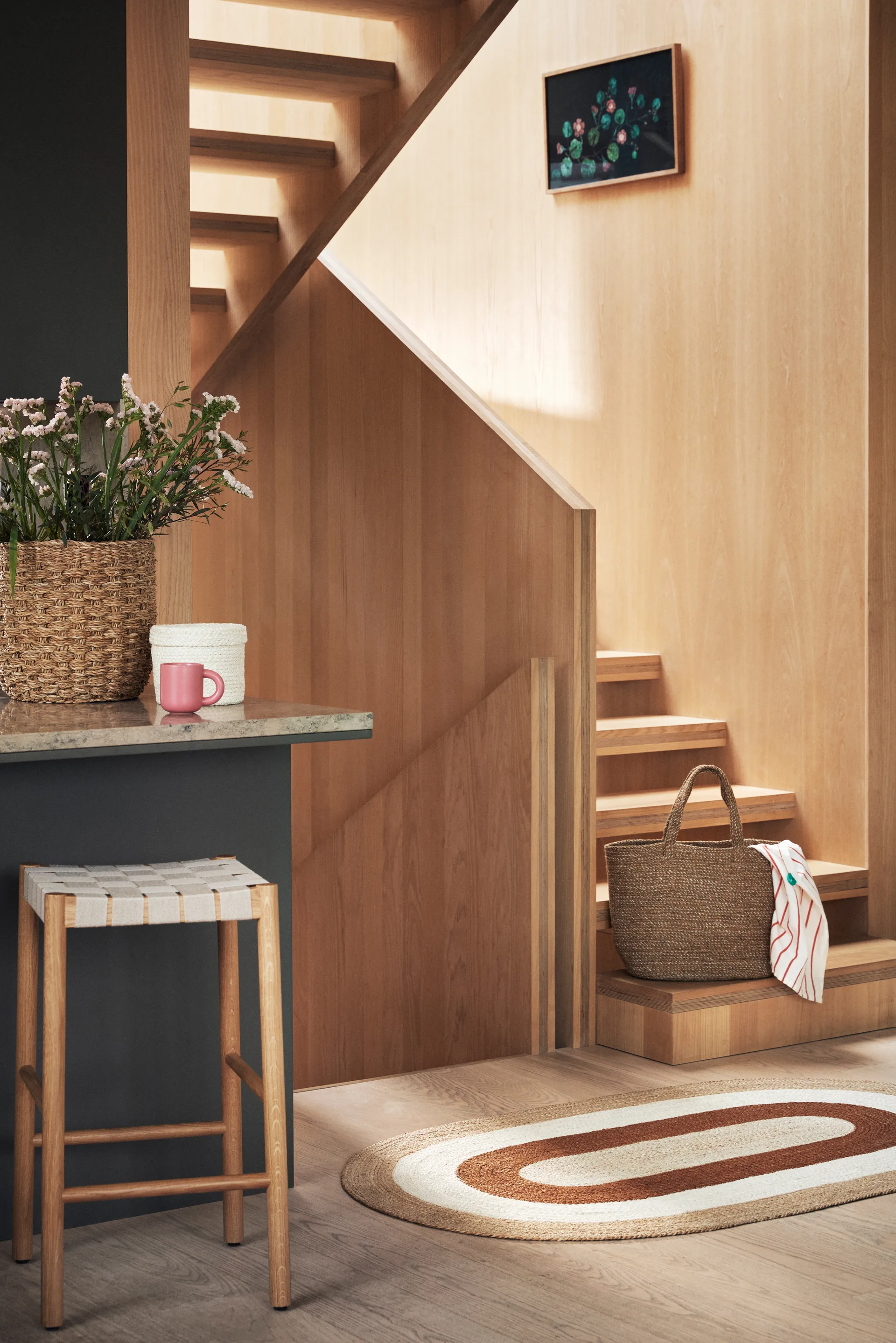 Elin Striped oval jutetæppe 92x150 cm, Brick Dixie