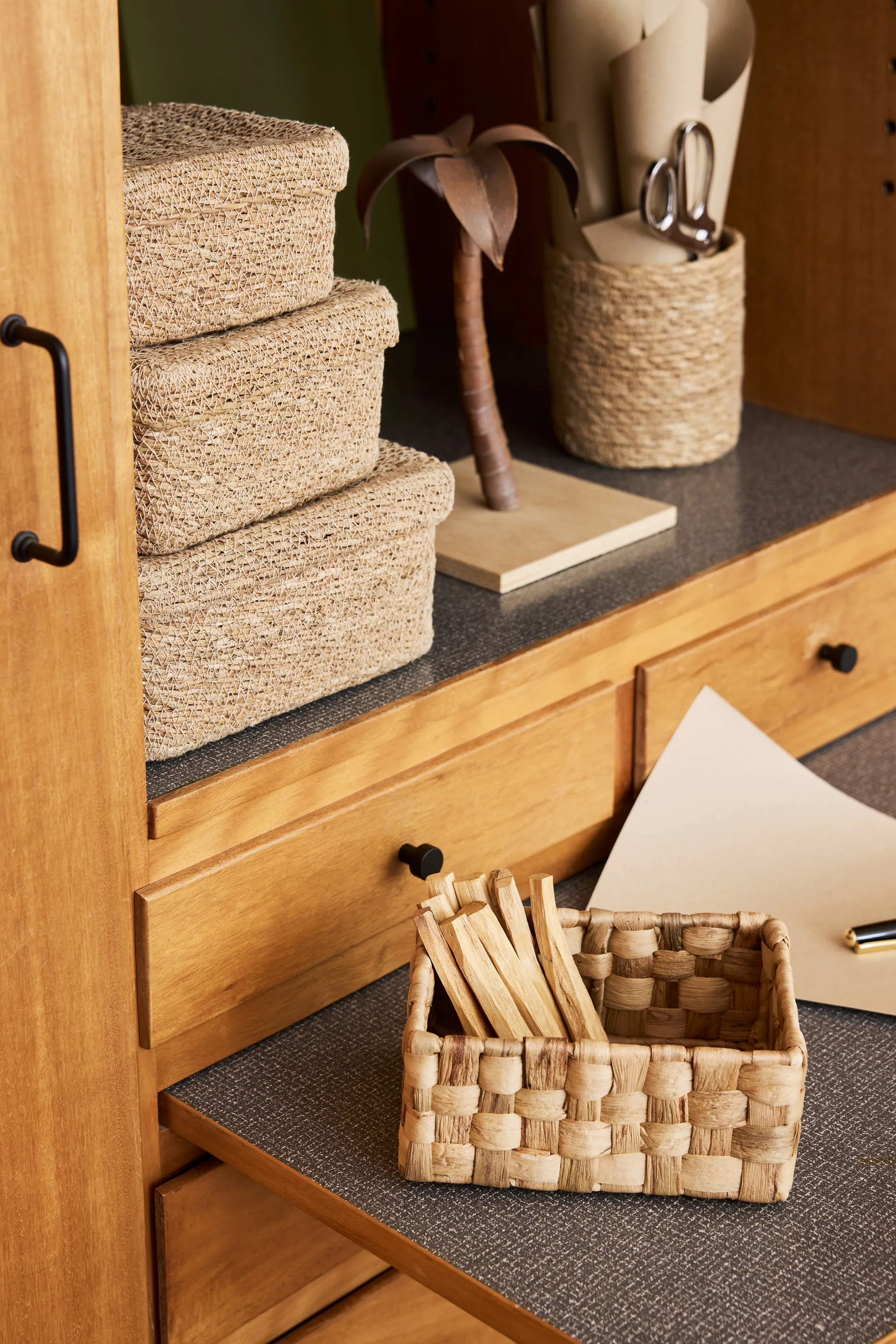 Emil firkantet kurv med låg 3 stk., Natural Dixie