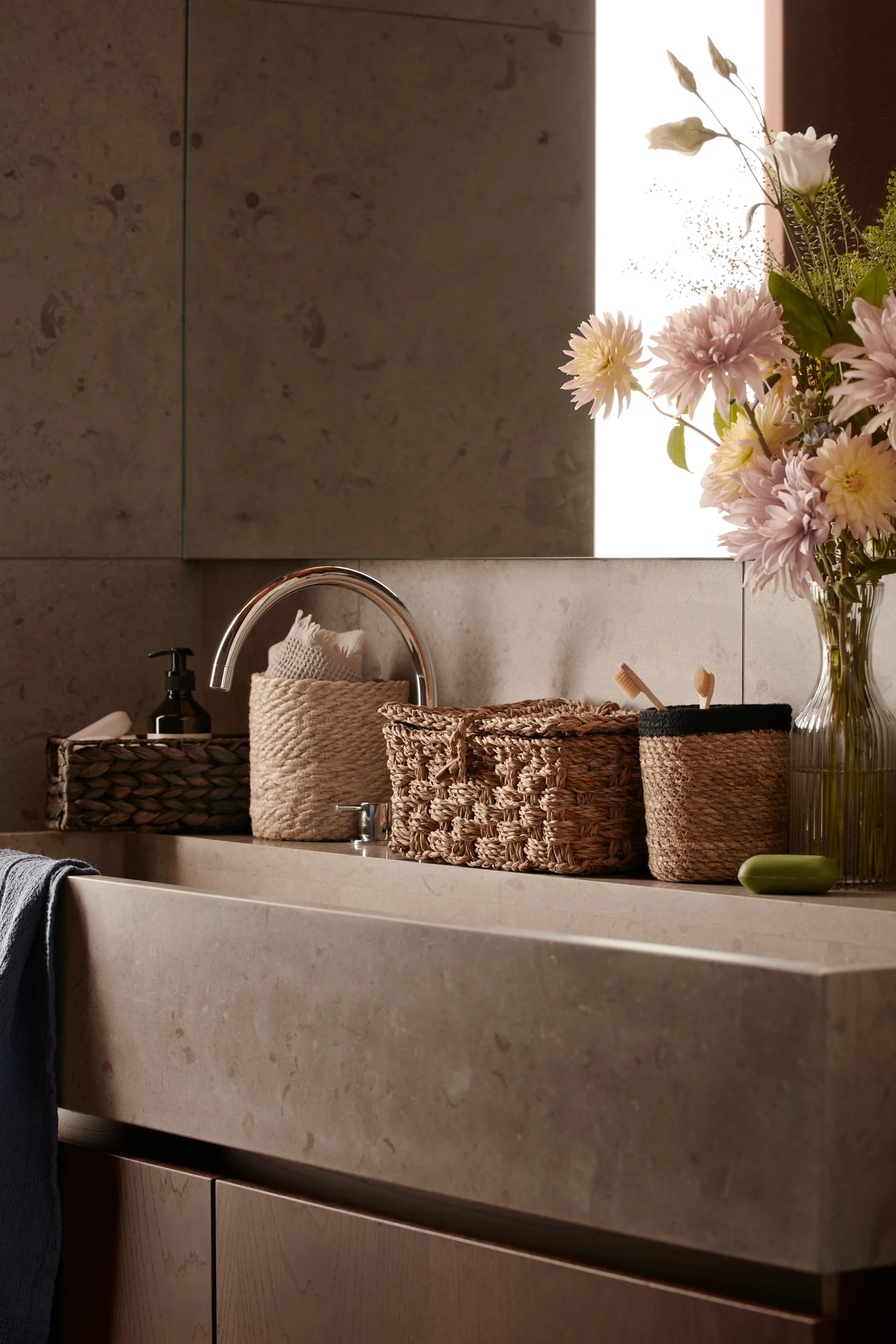 Emil opbevaringskurv 3-pak small, Natur/Sort Dixie