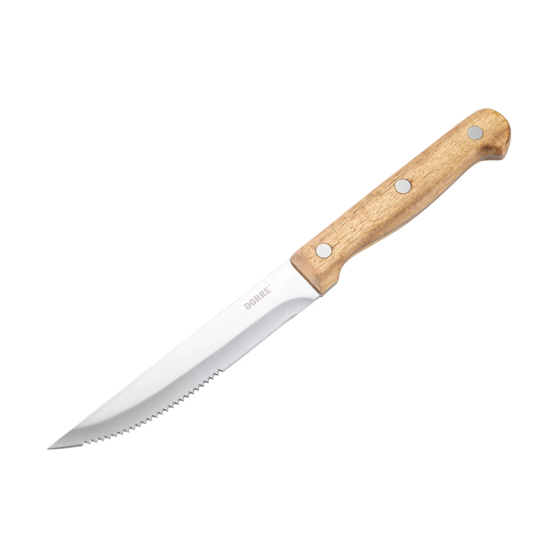BBQ steakkniv, Rustfrit stål, 6-pak, trææske akacie, 22,5x2 cm Dorre